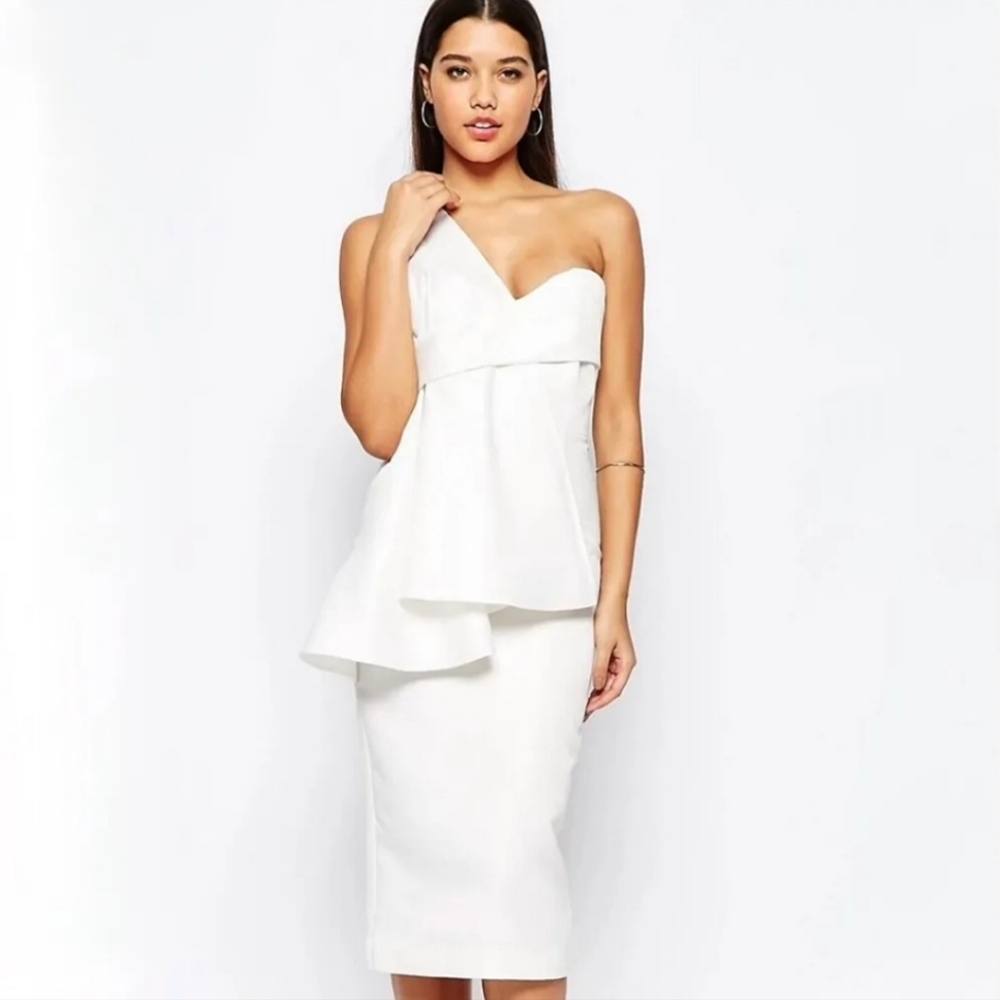 AQ/AQ One Shoulder Pleated Midi Dress  in White